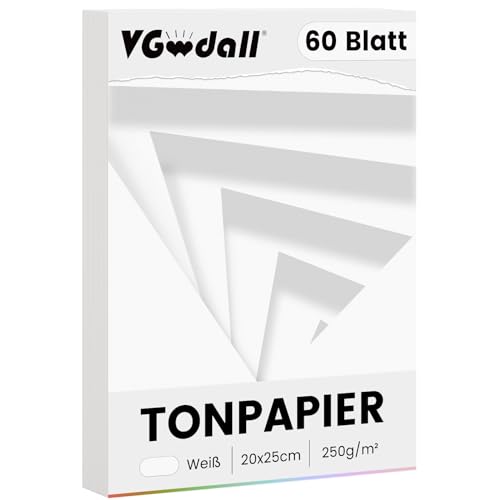 VGOODALL 60 Blatt Tonpapier 250g/m², Weißes Tonpapier 20x25cm Bastelpapier Karton Druckerpapier für Kartenherstellung Papierhandwerk von VGOODALL