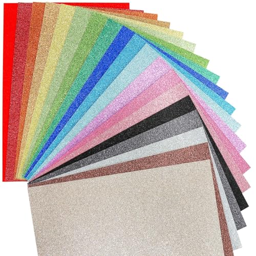 VGOODALL Glitzerpapier zum Basteln, Bunt Glitzer Papier A4 10 Farben 20 Blatt 250g/m² Einseitig Glitterkarton zum Basteln und Gestalten von VGOODALL