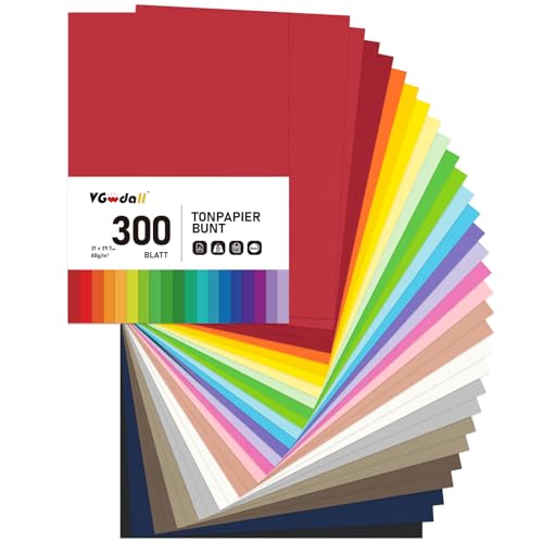 VGoodall 300 Blatt Tonpapier A4, Bastelkarton TonPapier Farbigen Kopierpapier 21 x 29,7cm für Sammelalben Skizzieren Drucken Handwerk Geschenk 22 Farben glitzerpapier von VGOODALL