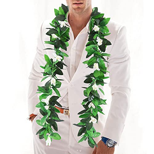 Hawaiianische Luau Aloha Blume Maile Ti Leaf Leis mit künstlicher Tuberose für Erwachsene, tropische grüne Halskette Girlande für Hochzeit, Geburtstag, Strand, Tiki-Party (1 Stück) von VH 1969