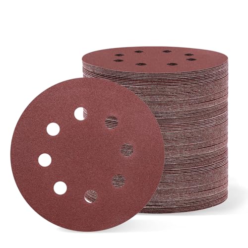 VIBRATITE 100 Stück Schleifpapier 125mm Klett 120 körnung, 8 Loch Rund Klett Schleifscheiben für Exzenterschleifer von VIBRATITE