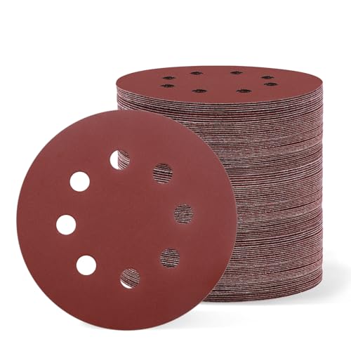 VIBRATITE 100 Stück Schleifpapier 125mm 8 Löch, Rot Aluminiumoxid Schleifpapier 400 körnung, Schleifscheiben für Exzenterschleifer, Schleifmittel für Holz, 5 Zoll Staubarmes Schleifpapier Set von VIBRATITE