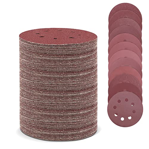 VIBRATITE 120 Stück Schleifpapier 125mm Klett, 8 Loch Klett Schleifscheiben in Rot für Exzenterschleifer- 40 80 100 120 240 320 400 600 800 1200 1500 2000 Mischkorn für Holz Metall und Farbe von VIBRATITE