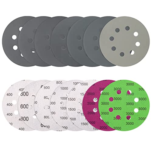 VIBRATITE 70 Stück Schleifpapier 125mm Klett, Nass und Trocken Schleifscheiben, Körnung 400 600 800 1000 1500 2000 3000, 8 Löcher Exzenterschleifer Schleifpapier für Auto Metall Holz von VIBRATITE