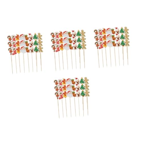 96 Stk Weihnachtsgeschirr Weihnachtsfeier Besteck Einfache Reinigung Besteck Vielseitiges Einweggeschirr für Weihnachtsfeiern party besteck Cupcake-Topper-Sticks Obstspieße hölzern VICASKY von VICASKY