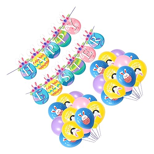 VICASKY 1 Set Ostern Luftballon Set Mit Hasen Und Ostereiern 20 Latexballons 6 6 4 Pink 4 Und 1 Banner Perfekte Osterdeko Für Ihre Party von VICASKY