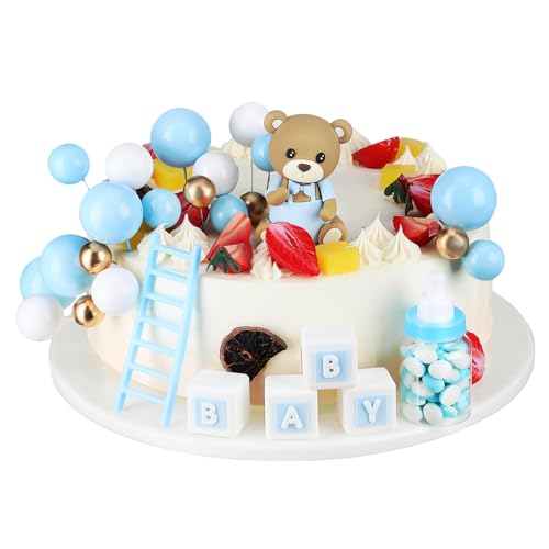 VICASKY Tortenaufsatz Zum Ersten Geburtstag Junge Bär Kuchendekoration Baby-kuchenaufsatz Bär Party-dekorationen mit Motto Papier- und Kunststoff-set von VICASKY