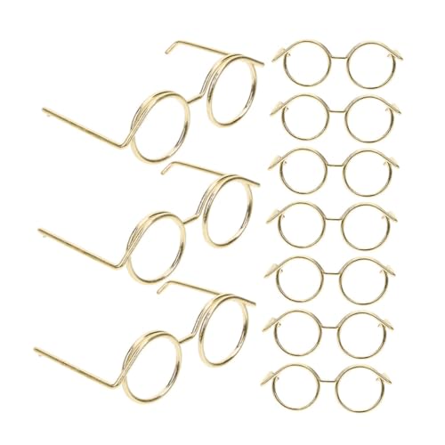 VICASKY 10 Stück Puppenzubehör Entzückende Mini-Brille Puppengläser Zur Dekoration Mini-puppenbrillen-Requisiten Brille Zum Anziehen Der Puppe Brillenrequisiten Zum Anziehen Golden Metall von VICASKY