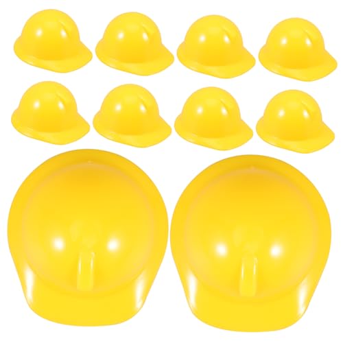 VICASKY 10St Mini-Bauhut Security Cap Safety Cap Puppenhut Zubehör Miniaturhelm Puppenhut-Zubehör Arbeiterhutpuppe BAU Partyhut Kappe kleine Hühnerhelme Minihelm für Puppe Plastik Yellow von VICASKY