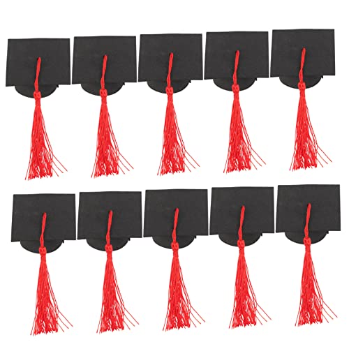 VICASKY 10St Mini-Junggesellenhut Sackleinen Flaschendeckel mit Abschlusskappe abschlussfeier graduation cap kistenverschluss lebensmittel Mini-Abschlusshutmodell Abschlussjahrschmuck rot von VICASKY