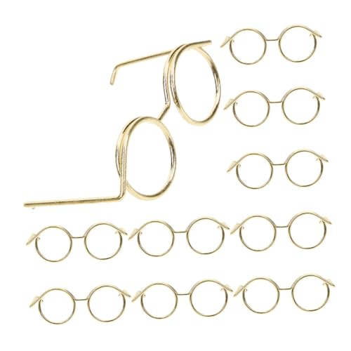 VICASKY 15st Zubehör Für Puppenbrillen Dekorative Glasdekore Puppe Mini-Brille Brillenrequisiten Zum Anziehen Brillen Zum Anziehen Der Puppe Puppenbrillenverzierungen Metall Golden von VICASKY