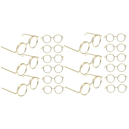 VICASKY 20 STK Metallbrille Mini-Sonnenbrille Spielzeugpuppenbrille Dollhpuse-Brillen Puppenhüte Puppenbrillen Selber Machen Puppensonnenbrille Zum Basteln Kostümzubehör Kreisbrille Golden von VICASKY