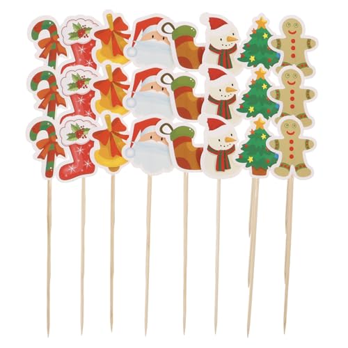 VICASKY 24 Stk Weihnachtsgeschirr Früchte Pflücken Obstpflücker Aus Holz Fruchtstäbchen Snack-sticks Dekorative Spieße Holzspieß Kuchendekorationen Cupcake-topper-sticks Obstspieße Hölzern von VICASKY