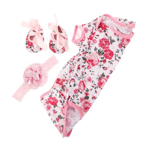 VICASKY 3 Stück Puppenkleidung Zubehör Outfits Reborn Puppenschuhe Neugeborene Kleidung Für Mädchen Stirnband Puppenzubehör Reborn Puppen Kleidung Rosa Baumwolle von VICASKY