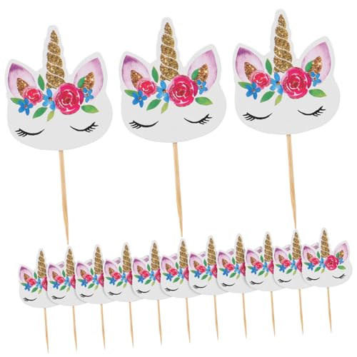 VICASKY 36 Stk Einhorn-Kuchen-Einsatz Topper aus Dessertpapier Cupcake-Topper aus Horn Einhorn-Cupcake-Dekorationen Babykuchen party decoration party dekoration Dessert-Topper backen dekor von VICASKY