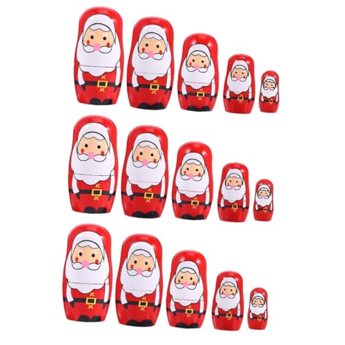 VICASKY 3st Ornament Weihnachtsmann Weihnachtspuppen Urlaub Tischdekoration Matroschka Krippenschmuck Für Kinder Geburt Weihnachtsmannpuppe Weihnachtsmann-Puppen Russisch Rot Hölzern von VICASKY