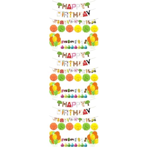 VICASKY 3st Partydekorationen Zum Thema Bauernhoftiere Ballons in Regenbogenfarben -banner -set Cupcake-topper Für Babypartys Mit Tieren Scheune Nutztier Kuchen-kit Kuchen Topper von VICASKY