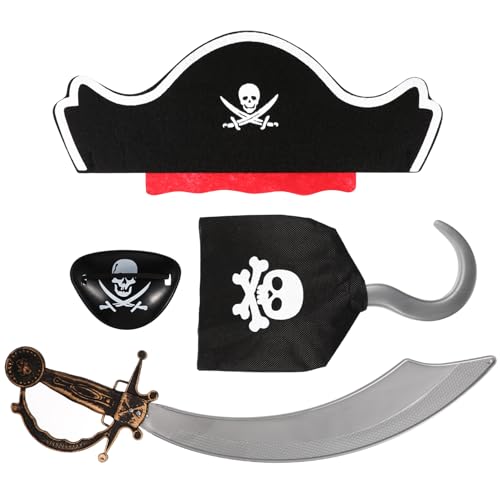 VICASKY 4 Stück Piratenanzug Piratenkostümparty Cosplay-Piraten-Kopfbedeckung Maskerade halloween dekoration halloween-dekoration Piratenwerkzeuge Piraten-Cosplay-Requisiten Plastik von VICASKY