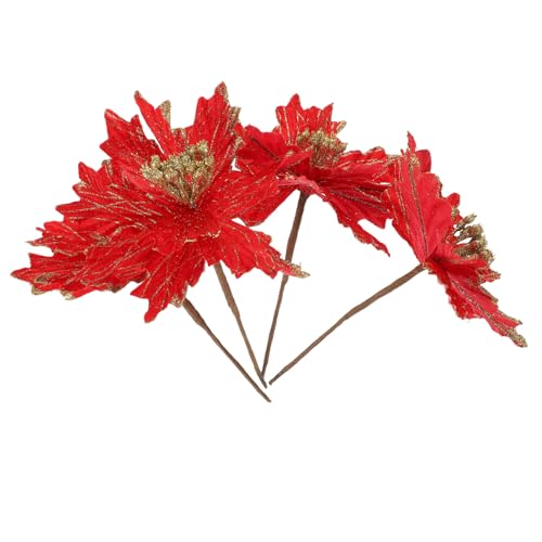 VICASKY 4 Stück weihnachtsdeko weihnachtsblumen künstlich wihnachtsdeko weihnachtadeko Christmas Decor künstliche weihnachtsblume künstliche Weihnachtssternblumen künstliche Tuch rot von VICASKY