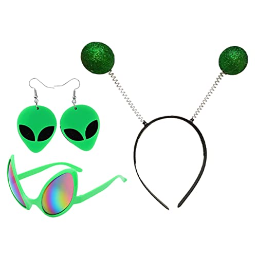 VICASKY 4 Teiliges Alien Party Dekorationsset Verkleidung Mit Haarreif Ohrringen Und Brille Für Halloween Und Festivals Spaßige Accessoires Für Kostümpartys Und Geburtstagsfeiern von VICASKY