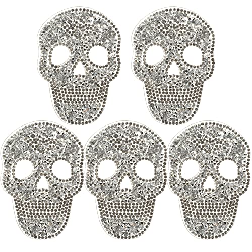 VICASKY 5 Stück Totenkopf-Strass-Flicken zum Aufbügeln Totenkopf-Applikationen Selbstklebende Glitzer Totenkopf-Flicken Kleidung Reparatur Dekoration Patch für Kleidung Jeans Taschen von VICASKY