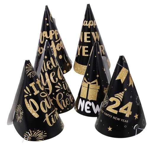 VICASKY 6 Stück Teiliges Schwarze und Goldene Papier Partyhüte für Silvester Leichte Kegelhüte als Partydekoration und Fotorequisiten für Neujahrsfeier und Countdown Events VICASKY 6 Stück Teiliges Schwarze und Goldene Papier Partyhüte für Silvester Leichte Kegelhüte als Partydekoration und Fotorequisiten für Neujahrsfeier und Countdown Events von VICASKY