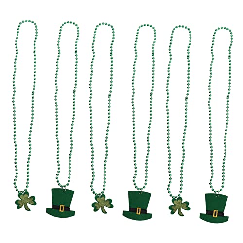 VICASKY 6st Klee Perlenkette Irische Party-halsketten Kleeblatt-requisite Halsketten Mit Kleeblattperlen Anhänger Kleeblatt-dekoration Shamrock-partybevorzugung Plastik Green von VICASKY