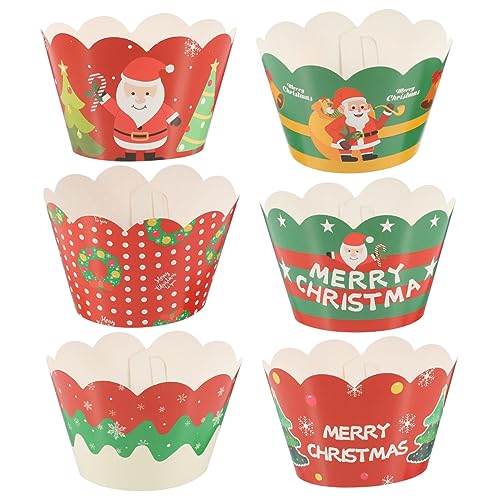 VICASKY 6st Weihnachtsdekorationsrand Muffinförmchen Aus Pergament Tortenaufsätze Für Geburtstage Tasse Cupcake-halter Für Weihnachten Luftdichter Cupcake-behälter 250 g Weißer Karton von VICASKY