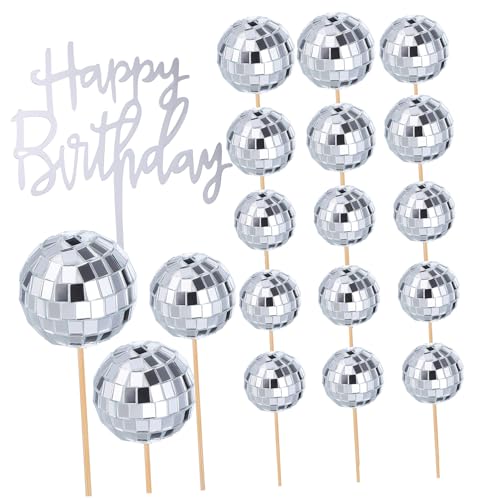 VICASKY Disco Ball Cake Topper Set 31 Teiliges Set Aus Silbernen Schaumkugeln Für Geburtstagsfeiern Mottopartys Und Hochzeiten Funkelnde Tortendekoration Für Und Kuchen von VICASKY