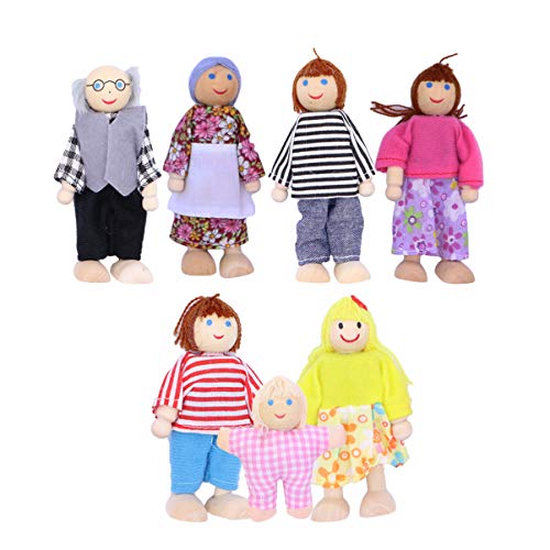 VICASKY Kinder Mädchen Schöne Glückliche Familie Puppen Spielset | Holzfiguren 7Er Set | Puppenhaus So Tun Ob Kinder von VICASKY