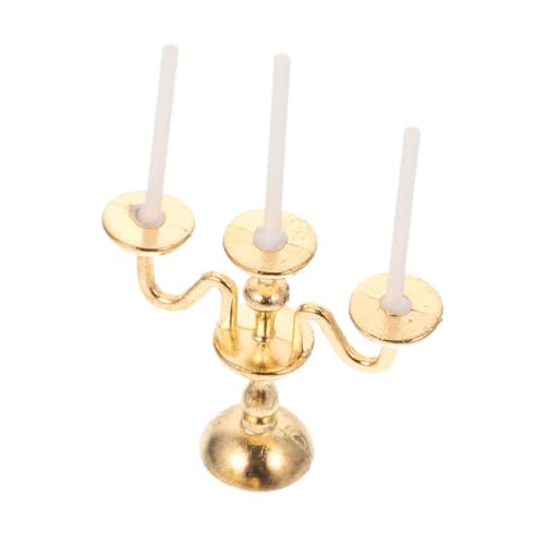 VICASKY Lebensmittelspielzeugmodell Mit Kerzenlampe Künstliche Kerze Miniatur Puppenständer Kleiner Kerzenhalter Flackern Ornamente Puppenkerze Leuchter Fee Legierung Golden von VICASKY