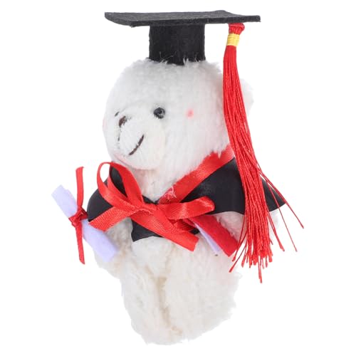 VICASKY Mini Abschlussbär Stofftier Mini Ornamente Abschlussbär Hängender Bär Abschlussfeier Kleiner Plüsch Stoffbär College Abschlussdekoration Absolventenbär Plüschstoffe Weiß von VICASKY