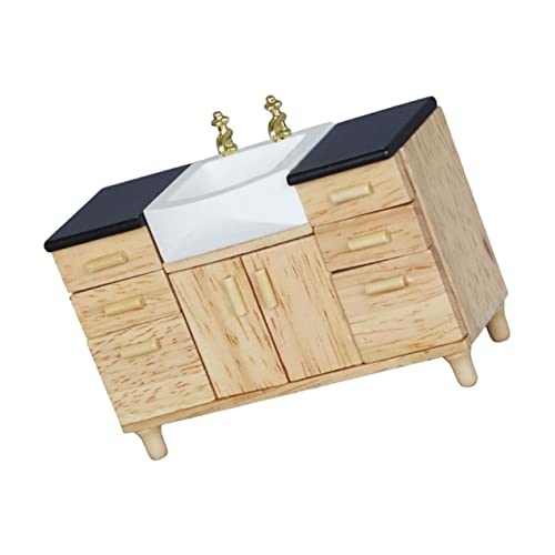 VICASKY Simulationssenke sphärisches Rugby kugeliger Radiergummi kleine Stifte Miniature Furniture Miniature Washstand Simulation Waschtischmodell Mini-Hausschmuck hölzern Khaki von VICASKY