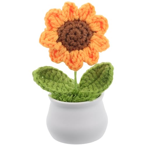 VICASKY Simulierte Sonnenblume Sonnenblumenplüsch Gehäkelte Sonnenblume Süße Häkelarbeit Künstliche Blumen Plüschblumen Gestrickte Sonnenblume Gestrickte Blumen Auto Pflanzen Garn von VICASKY