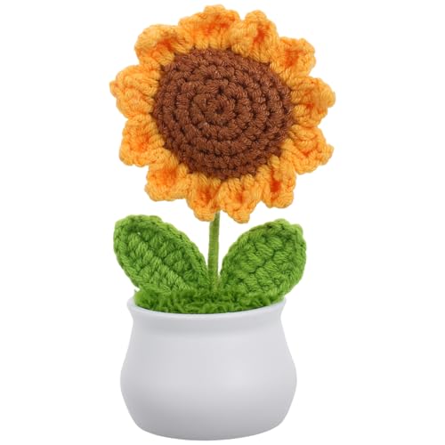 VICASKY Simulierte Sonnenblume Sonnenblumenplüsch Plüschblumen gestrickte Blumen süße Häkelarbeit Sonnenblume deko wohnaccessoires Positive Häkelblume gehäkelter Blumentopf Garn von VICASKY