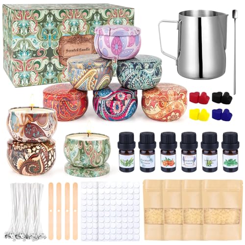 Kerzen Selber Machen Set, Candle Making Kit Kerzenset zum Selbstmachen, DIY Kerzenherstellung Kit Kerzen Duftkerzen Kreativ Geschenke mit 480g Sojawachs,9 Dosen,6 Duftöl,8 Farbblöcken,100 Candle Wick von VICBAY