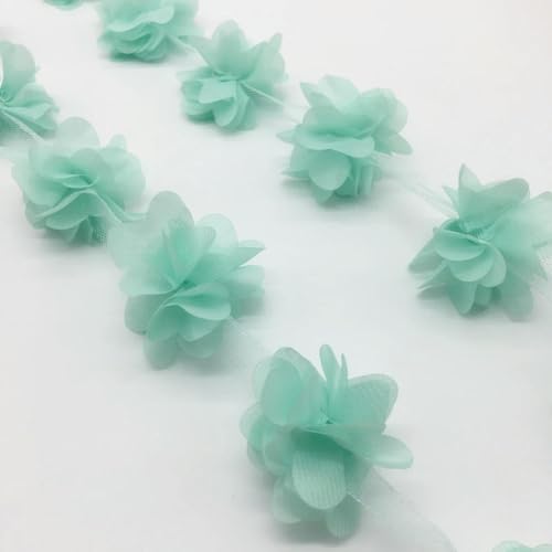 (1 Yard, 13 Stück) 3D-Chiffon-Blumencluster, Hochzeitskleid, Brautstoff, Spitzenbesatz, Stoff, DIY-Applikation, Nähzubehör von VICIYOO