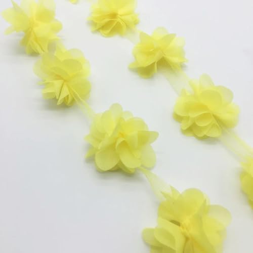 (1 Yard, 13 Stück) 3D-Chiffon-Blumencluster, Hochzeitskleid, Brautstoff, Spitzenbesatz, Stoff, DIY-Applikation, Nähzubehör von VICIYOO