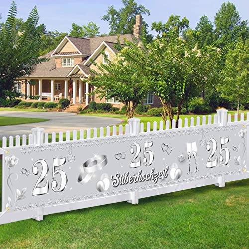 VICSOM 25. Jubiläum Banner, Silberhochzeit Deko, Silberpaar 25. Hochzeitstag Deko Silberhochzeit Dekoration für Innen Außen 25 Hochzeitstag Dekoration, Feier Jubiläum Party von VICSOM