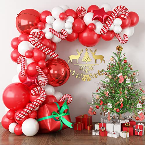 VICSOM Weihnachten Luftballon Girlande, 109 Stück Weihnachten Ballongirlande Arch Kit mit Rot Weiß Weihnachts Luftballons und Zuckerstange Süßigkeiten Stern Luftballon für Weihnachten Urlaub von VICSOM