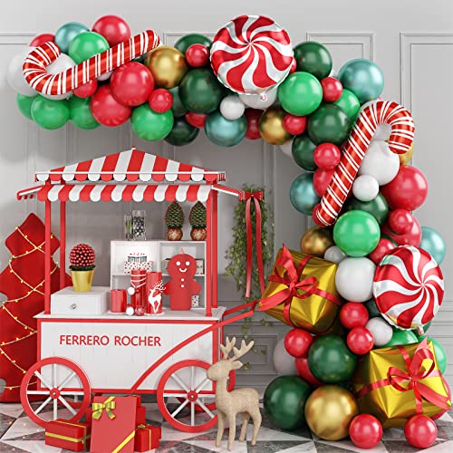 Weihnachten Luftballon Girlande, 88 Stück Weihnachten Ballon Girlande Arch Kit mit Rot Grün Weihnachts Luftballons und Geschenkbox Zuckerstangen Luftballon für Weihnachten Party Holiday Dekoration von VICSOM