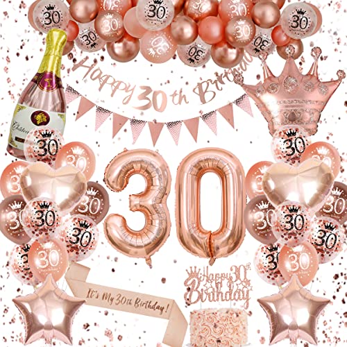 30 Geburtstag Frauen, Luftballon 30. Geburtstag Rosegold, Deko 30. Geburtstag Frauen Geburtstagsdeko 30 mit Happy Birthday Banner Rosegold Ballons 30.Geburtstag Schärpe 30 Geburtstag Deko Frauen von VICTERR