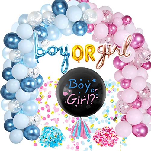 Gender Reveal Party Dekoration, Babyparty Deko MäDchen Junge, Rosa Blau Luftballon Girlande Boy Or Girl Deko Geschlecht Offenbaren Ballon Mit Konfetti, Gender Reveal Balloon für Baby Shower von VICTERR