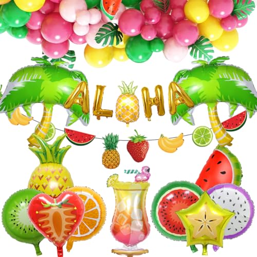 Hawaii Party Deko, Hawaii Beach Party Dekorationens mit Flamingo Luftballon, ALOHA Banner, Tropische Ballons, Tassels für ALOHA Tropischen Garten Tiki Luau Sommer Party von VICTERR