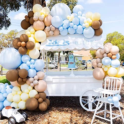 Luftballons Girlande Blau Kaffee, 111 Stück Ballons Girlande Geburtstag Baby Shower Party Deko Macaron Blau Gelb Aprikose Latex Ballons Braun Blau Ballongirlande Kit für Geburtstag Babyparty Deko von VICTERR