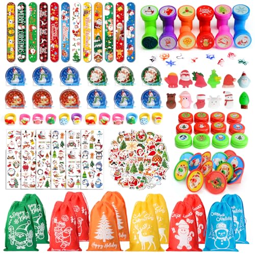 VICTERR Weihnachten Mitgebsel Kinder, 158 Mitgebsel Kindergeburtstag Gastgeschenke mit Slap Armbänder, Tattoos und Squishy Set, Weihnachtsgeschenke für Kinder, Spielzeug Kleine Goodie Bag Füllstoffe von VICTERR