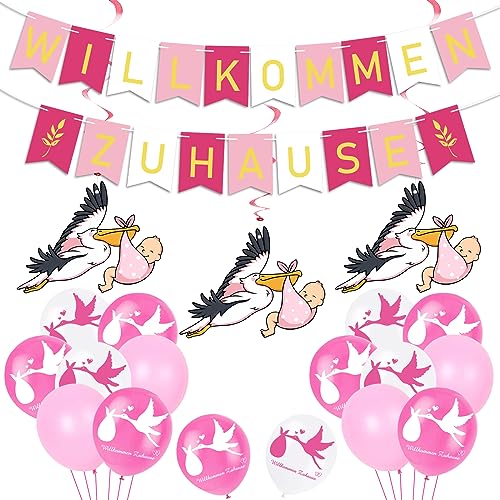 Willkommen Zuhause Welcome Home Baby,Storch Geburt für Draussen Rosa Herzlich Willkommen Girlande Willkommen Zuhause Baby,Dekoration für Baby- & Kleinkinderzimmer Home Deko Wilkommensdeko Zuhause Baby von VICTERR