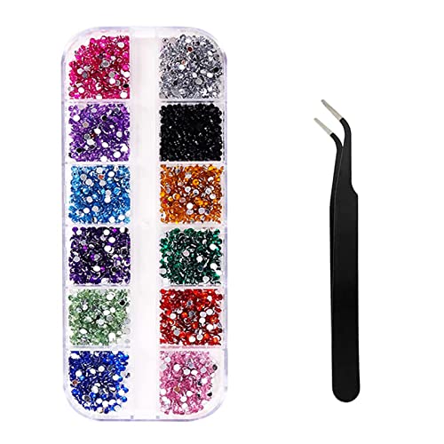 2500 Stück Strasssteine für Nägel, Nagelglitzer, Pailletten, Nagelaufkleber mit Kristallen, Nagel-Edelsteinen, AB Strasssteine mit Pick Up Pinzette für Dekorationssets Nagelkunst Zubehör, 2mm von VICZON