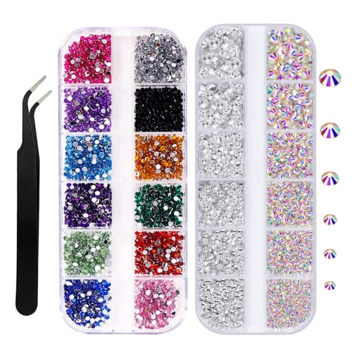 3940 Stück Strasssteine für Nägel, Viele Größen Nagel Glitzersteine Nagel Steinchen Nail Strass Perlen mit Pinzette, AB Strasssteine und Strasssteine Kristall Weiß Diamanten für Nagelkunst DIY von VICZON