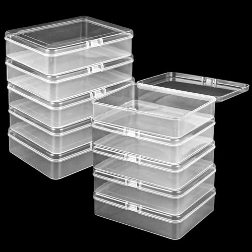 VIDETOL 10 Stück Aufbewahrungsbox Klein, 12,5 x 10 x 3,2 cm Plastikbox mit Deckel, Transparent Sortierbox, Kunststoff Aufbewahrungsbehälter mit Scharnierdeckel für Kleine Perlen, Kleinteile, Schmuck von VIDETOL